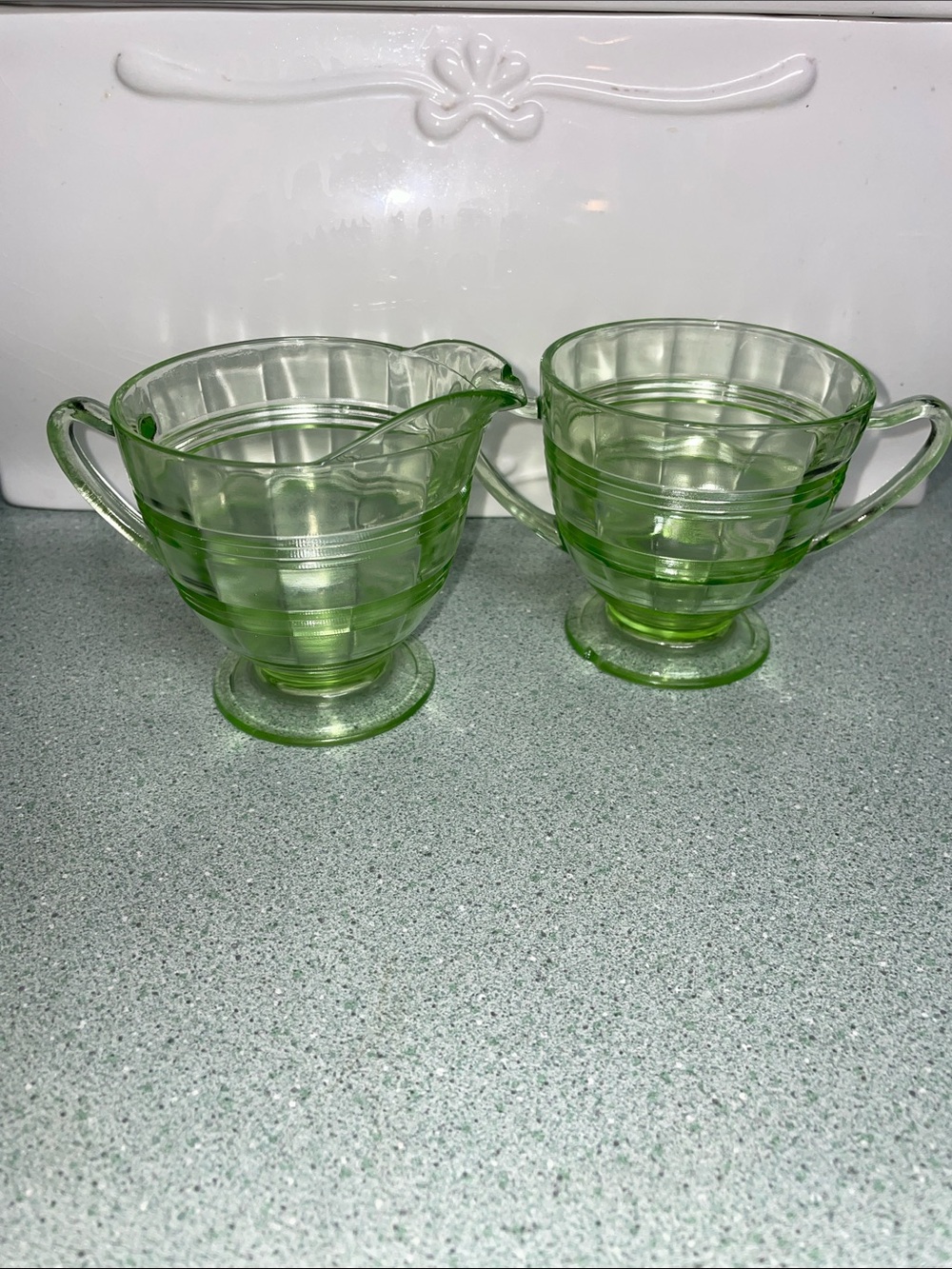 Vintage sugar & creamer in green